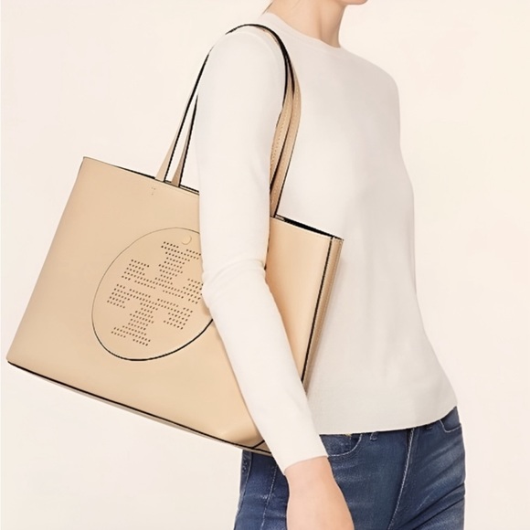 Tory Burch Perforated Tote in Sand Dune - Picture 2 of 6